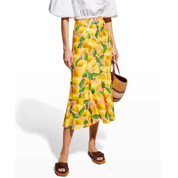 FARM Rio Yellow and Green Midi Skirt